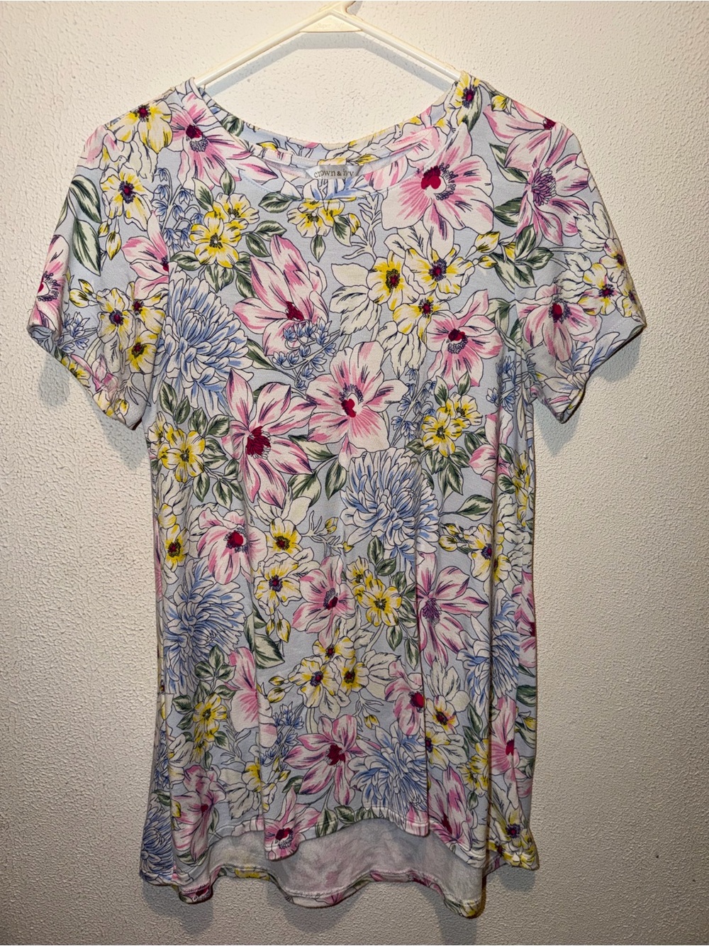 crown & ivy Pastel Floral Tee in Pink, Blue & Yellow